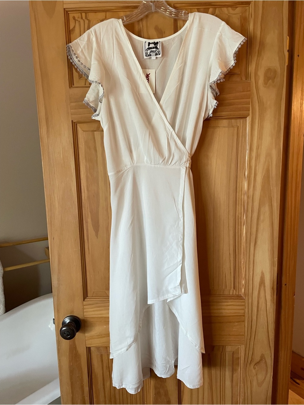 Jaase Cream Wrap Midi Dress with Ruffle Sleeves